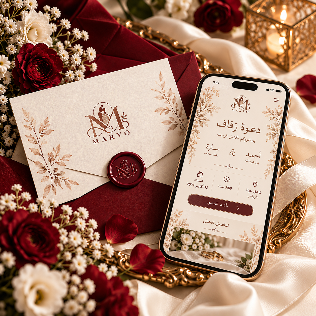 luxury burgundy wedding invitation flatlay